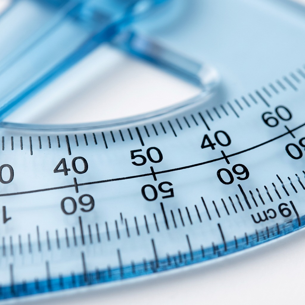 Extreme macro-detail photograph of the precision-printed, crystal-clear 180-degree scale on a STAEDTLER protractor.