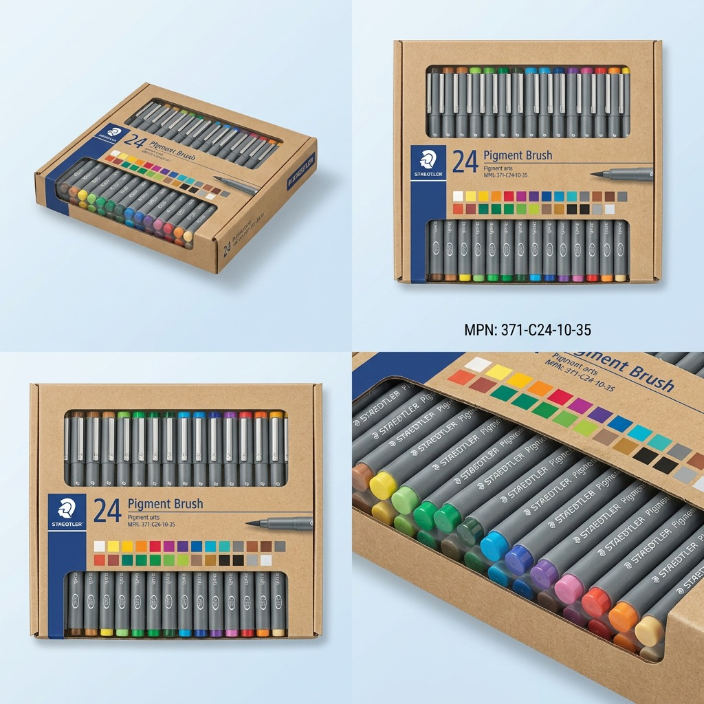 A product matrix for the STAEDTLER set of 24 pigment brush pens.