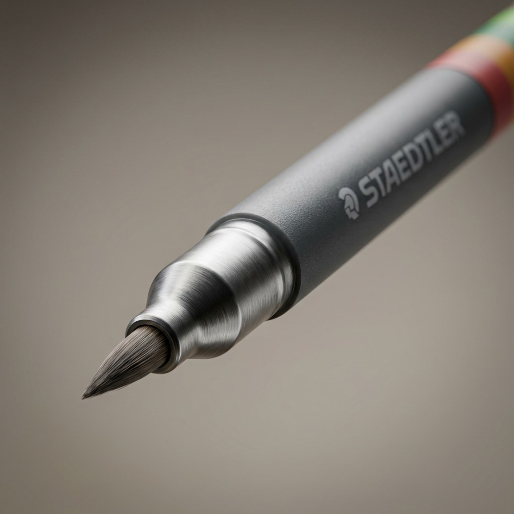 Detail close-up of a Staedtler pigment art brush pen, highlighting the quality and texture.