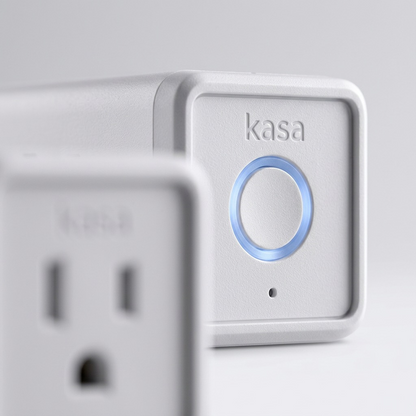 Macro texture and LED ring on two TP-Link Kasa Smart Wi-Fi Plugs Lite.