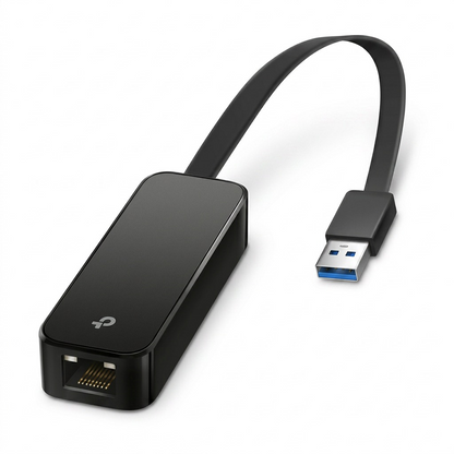 Pure, high-resolution hero shot of the TP-Link UE306 USB 3.0 to Gigabit Ethernet Adapter centered on a white background.