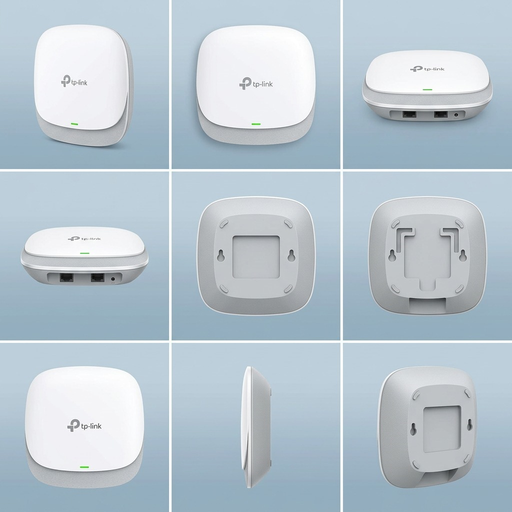 A 2x3 product matrix showcasing the TP-Link AC1750 access point from different clean angles.