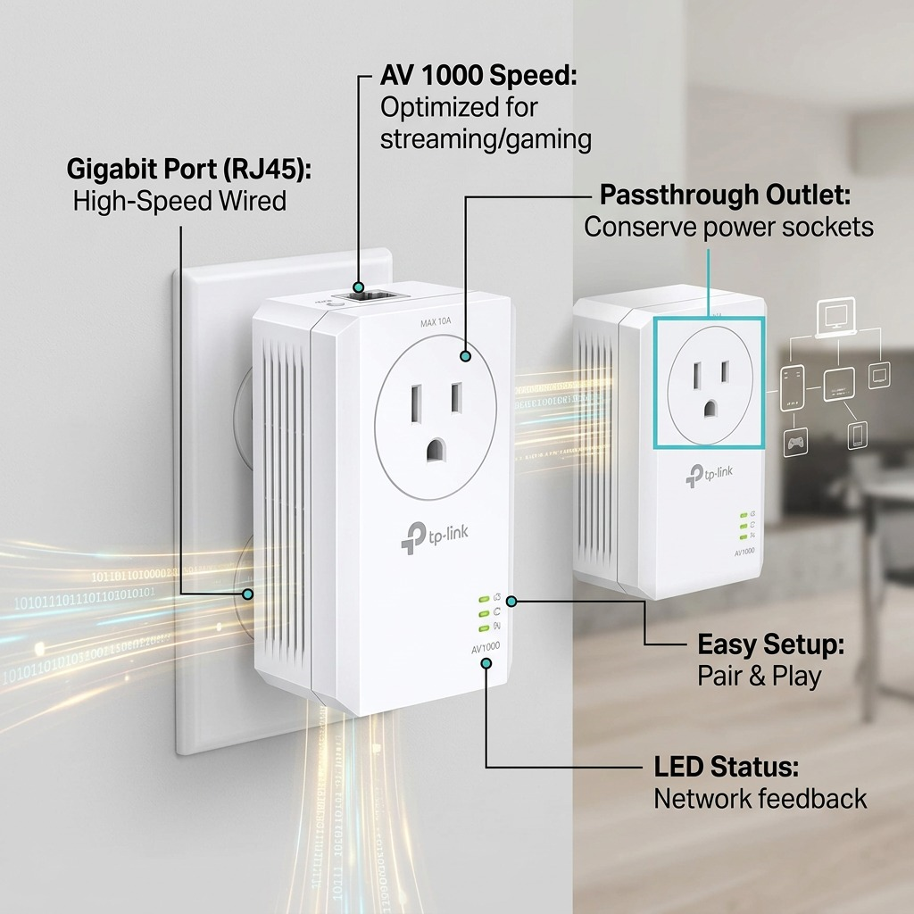 Infographic with callouts highlighting the key operational benefits of the AV1000 powerline solution.