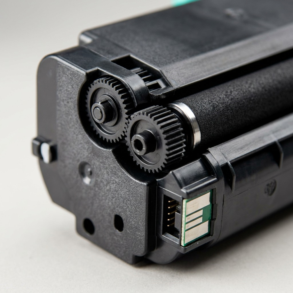 A precision close-up shot of the Static Control Lexmark compliant toner cartridge showing the intricate gears and developer roller.