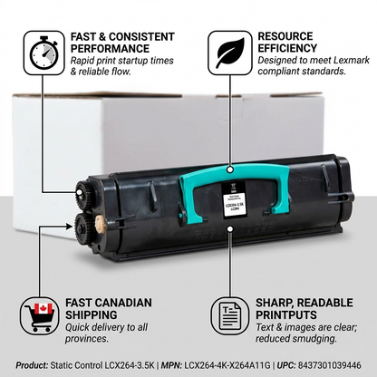 Static Control LCX264-3.5K product image with feature callouts and Canadian shipping info.