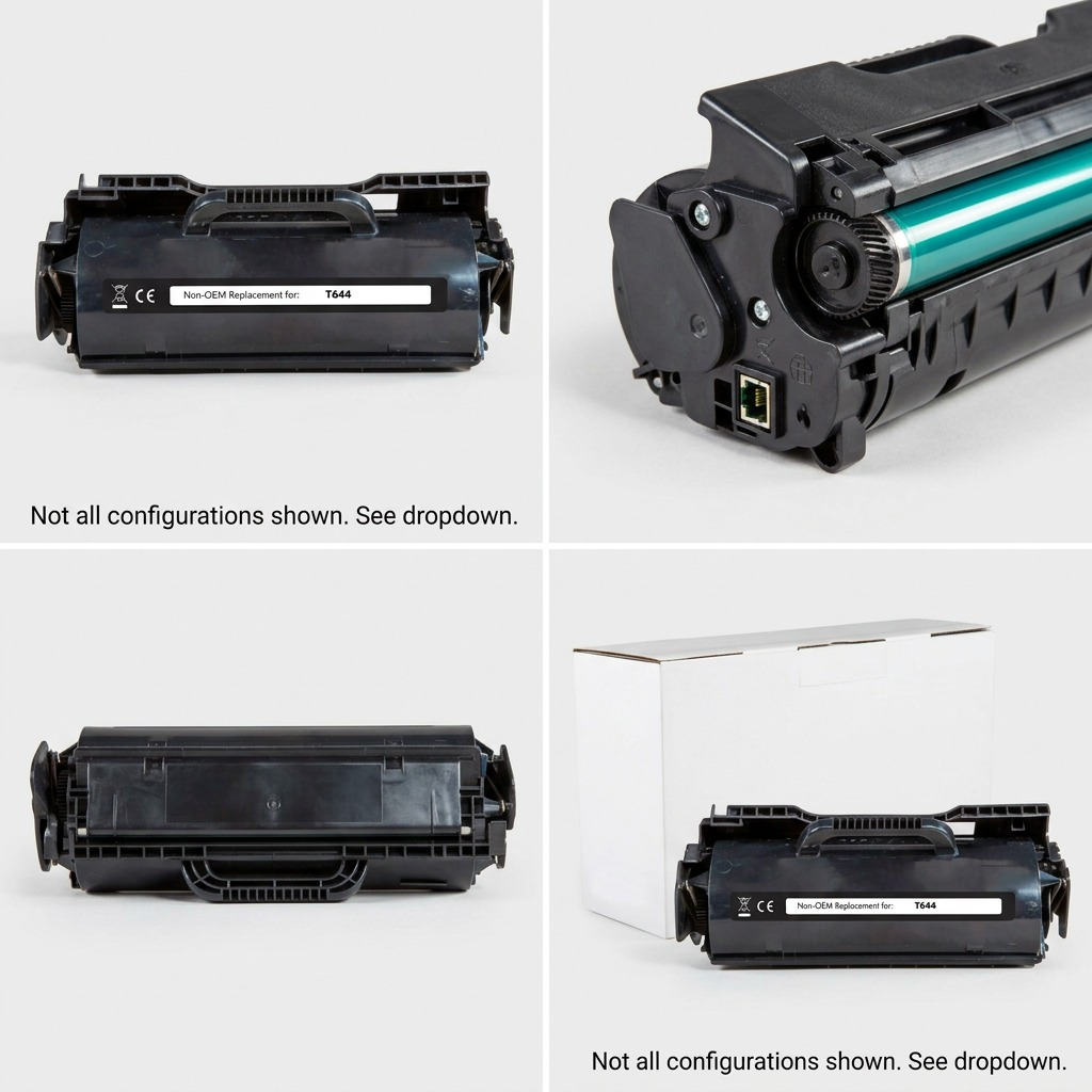 PDP matrix showing the Static Control T644-32K imaging drum and toner cartridge pack at different angles for configuration details.