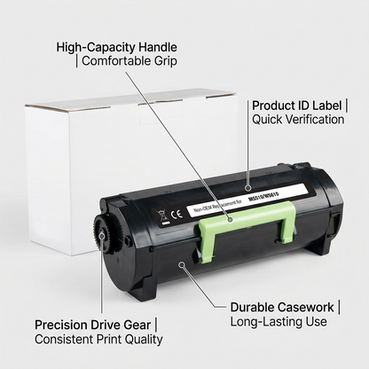 Cartridge diagram with labels for handle, identification, case, and precision drive gear.