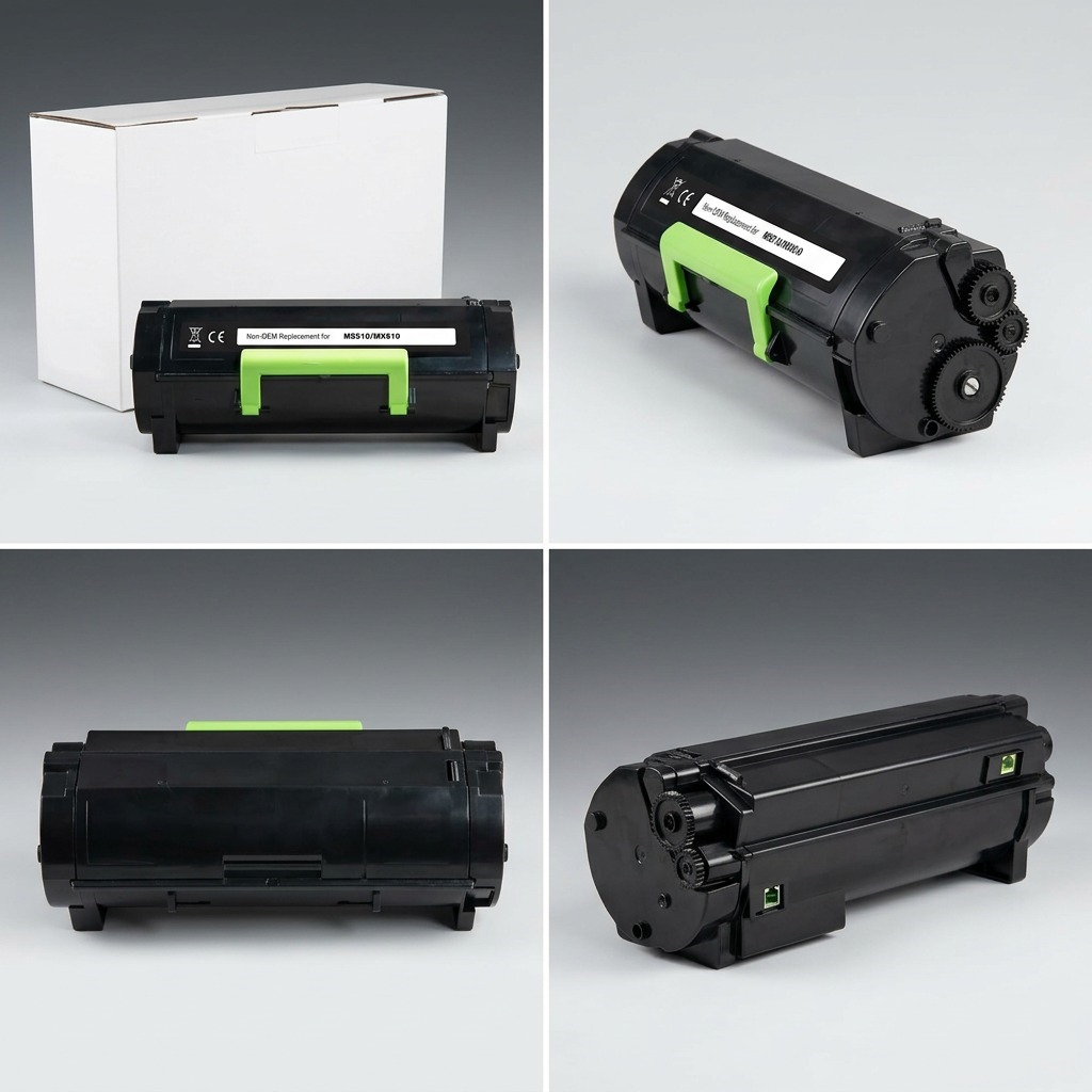 A clean, premium product variant grid showing the MS510 toner cartridge in four key orientation angles.