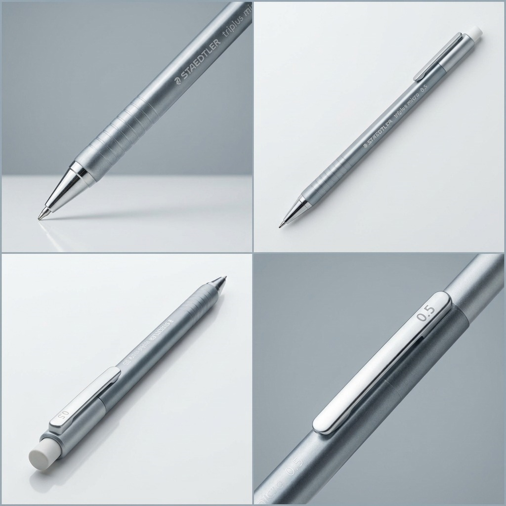 A multi-angle views of the STAEDTLER triplus micro 0.5mm mechanical pencil.
