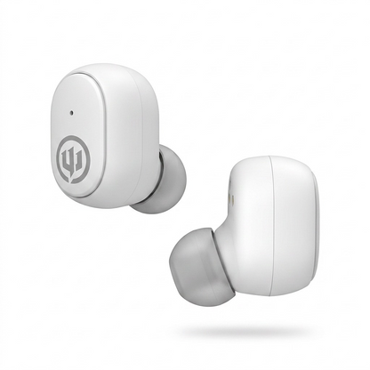 Pure white hero shot of Wicked Audio Embr TWS earbuds against a clean studio background.