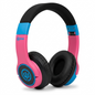 High-resolution hero shot: Wicked Audio Rad Rascal bubblegum pink & blue wired kids' headphones, on pure white background.