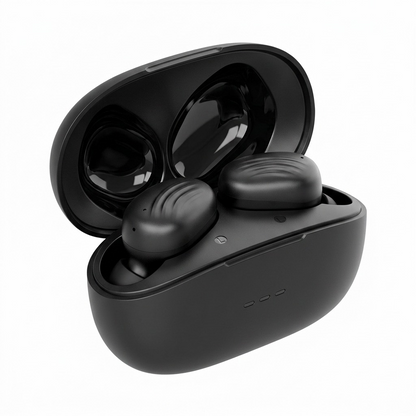 Product photo of Wicked Audio Mojo 300 earbuds in open charging case.