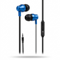 A premium high-resolution hero image of the blue Wicked Audio Hiro in-ear headphones with inline microphone.