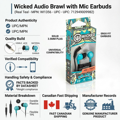 Wicked Audio Brawl infographic highlighting verified features and fast Canadian shipping.