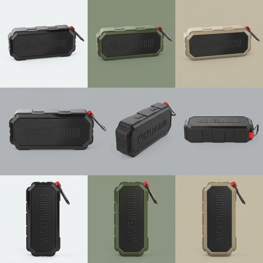 A matrix of the Wicked Audio Growl, in 3 rows and 3 columns, with 9 views in 3 colors.