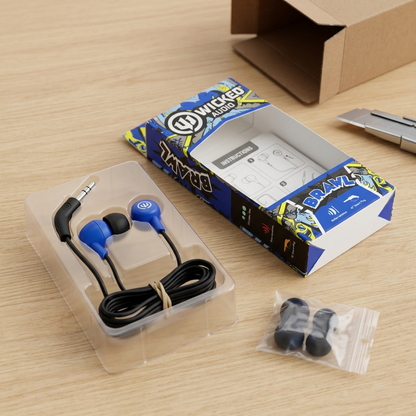 Unboxing confidence visual showing the Brawl earbuds securely protected within original packaging, reducing anxiety.