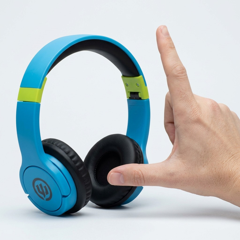 Size reference: Wicked Audio Rad Rascal headphone next to an adult hand for scale.
