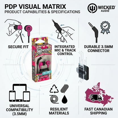 Trust and authority infographic visual matrix for the Wicked Audio Brawl Pink Punch Earbuds.