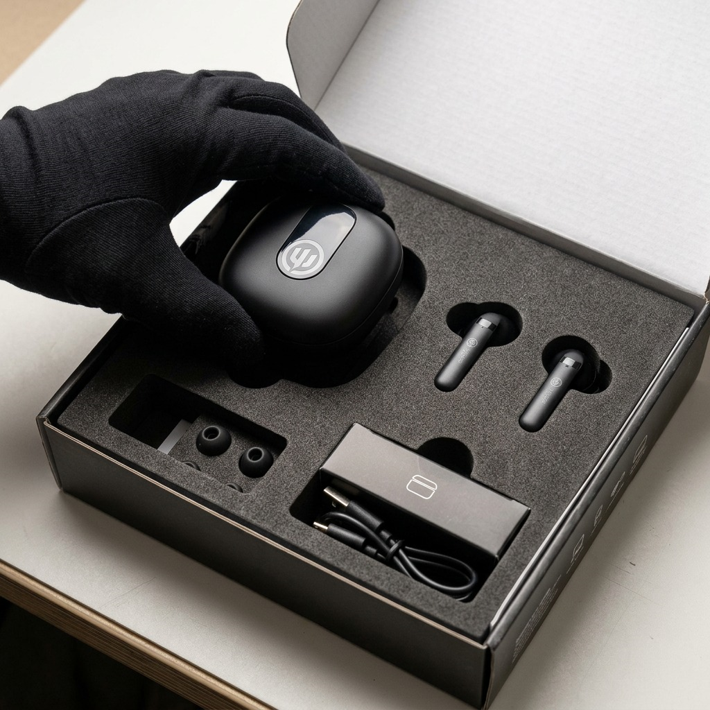 Wicked Audio Mojo 500 TWS Black unboxing, secure interior foam.