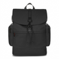 Bugatti Edition22 Core Backpack in black vegan leather featuring a top flap and drawstring closure.