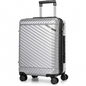 Silver Bugatti Oslo carry-on luggage with textured polycarbonate shell, telescoping handle, and spinner wheels.