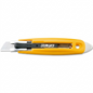 Olfa SK-9 semi-auto self-retracting safety knife with yellow handle, metal box pick, and blade.