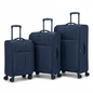 Bugatti Reborn 3-piece navy softside luggage set with telescopic handles and spinner wheels.