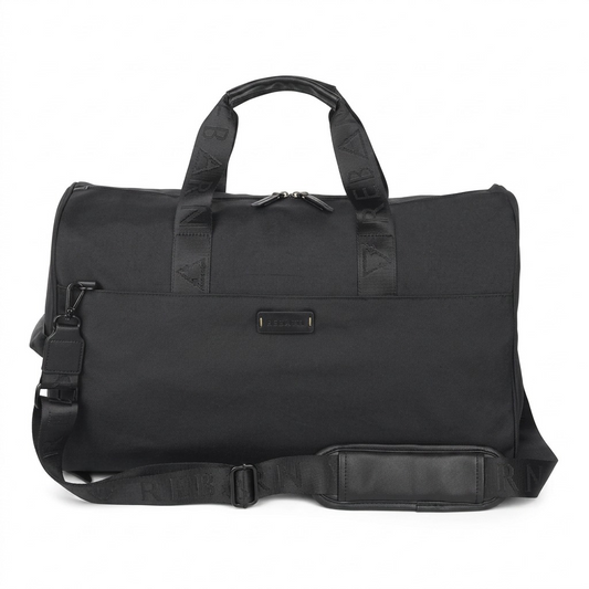 Black Bugatti Reborn Convertible Duffle Bag with top handles and adjustable padded shoulder strap.
