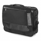 Bugatti Gregory black professional briefcase with vegan leather trim, top handle, and shoulder strap.