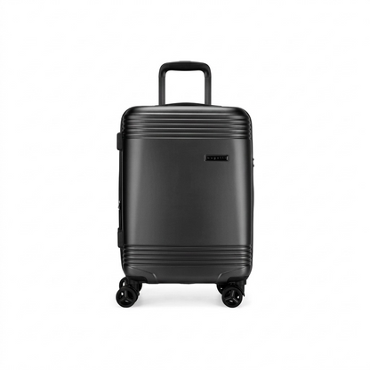 Front view of charcoal Bugatti Nashville carry-on luggage with hardshell exterior and spinner wheels.