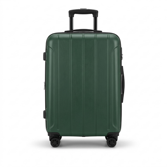 Bugatti Osaka 24-inch hardshell suitcase in forest green with vertical ridges and spinner wheels.