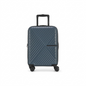 Slate blue Bugatti Berlin carry-on hardside spinner suitcase with geometric ridges and 8 wheels.