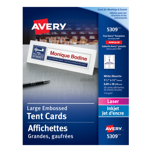 5309 OFFICE TENT CARDS, WHITE, 3 1/2" X 11", 50 SHEETS/BOX,