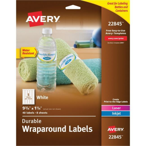 Durable Wraparound Paper Labels, 9 3/4" x 1 1/4", White