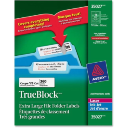 35027 FILING LABELS, TRUEBLOCK, 37/16" X 15/16", EXTRA LARG
