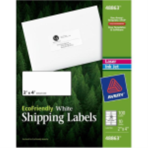 48863 ECO WHITE MAILING LABEL, PERMANENT, 2" X 4", 10 SHEETS