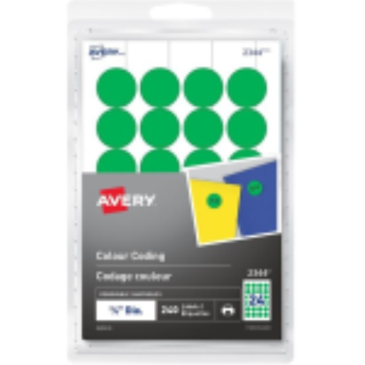 Avery Print or Write Colour Coding Labels ¾" Round, Removable, Green, 240/pkg