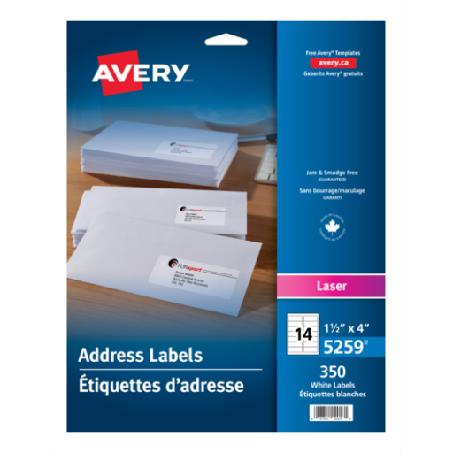 5259 WHITE, 4" X 1 1/2", PERMANENT,  25 SHEETS/ENV., 350 LAB
