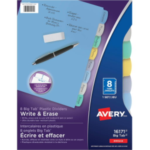 16171 WRITEON DIVIDERS, 8 TAB, 1 SET, MULTICOLOUR DURABLE