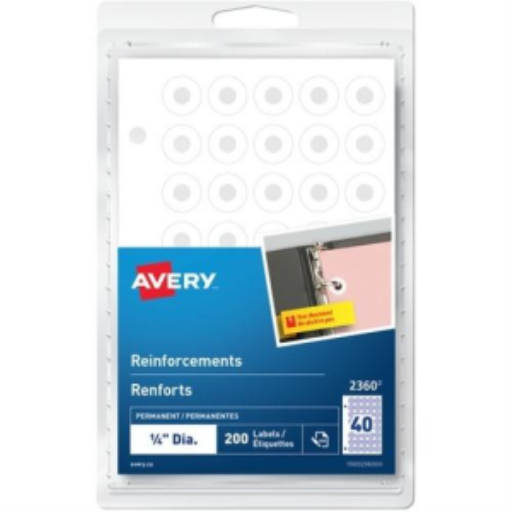 Avery Reinforcements Sheet Format, Permanent, White, 200 labels/pkg
