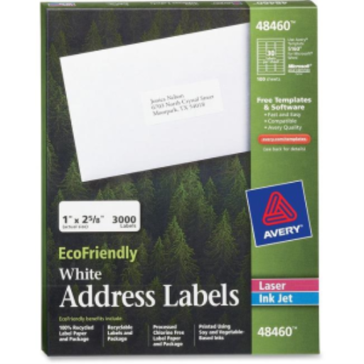 48460 ECO WHITE MAILING LABEL, PERMANENT, 1" X 2 5/8", 100 S