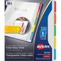 CLEAR EASY VIEW DIVIDERS 5-TAB, MULTI-COLORED TABS AND