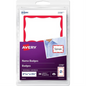Avery Print or Write Name Badges 2-11/32" x 3?", White Paper w Red Border, 30/pkg