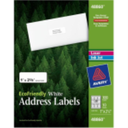 48860 ECO WHITE MAILING LABEL, PERMANENT, 1" X 2 5/8", 10 SH