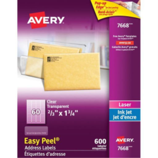 7668 CLEAR EASY PEEL, 1 3/4" X 2/3", PERMANENT, 10 SHEETS/EN