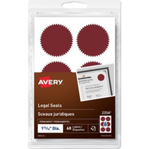 2354 Avery® Legal Seals Handwrite, 1-15/16" Diameter  Red / Permanent