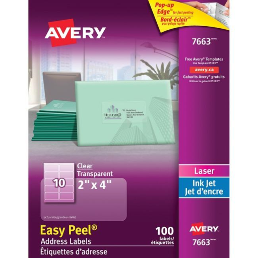 7663 CLEAR EASY PEEL, 4" X 2", PERMANENT, 10 SHEETS/ENV., 10