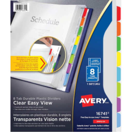 16741 CLEAR EASY VIEW DIVIDERS 8-TAB, MULTI-COLORED TABS AND