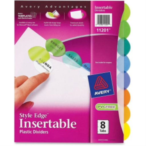 11201 STYLE EDGE PLASTIC INSERTABLE DIVIDERS, 8 TABS PER SET