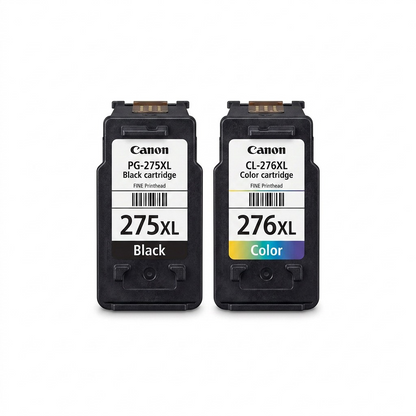 A high-resolution, centered view of Canon PG-275XL and CL-276XL ink cartridges on a pure white background.